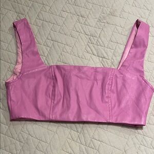 Edikted Pink Pleather Vegan Leather Crop Top Zipper Back